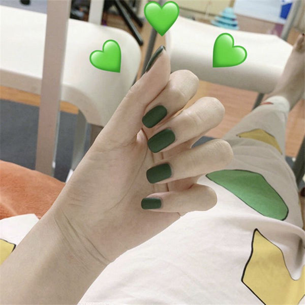 Dark Green Matte Square-shaped Fake Nail Tips