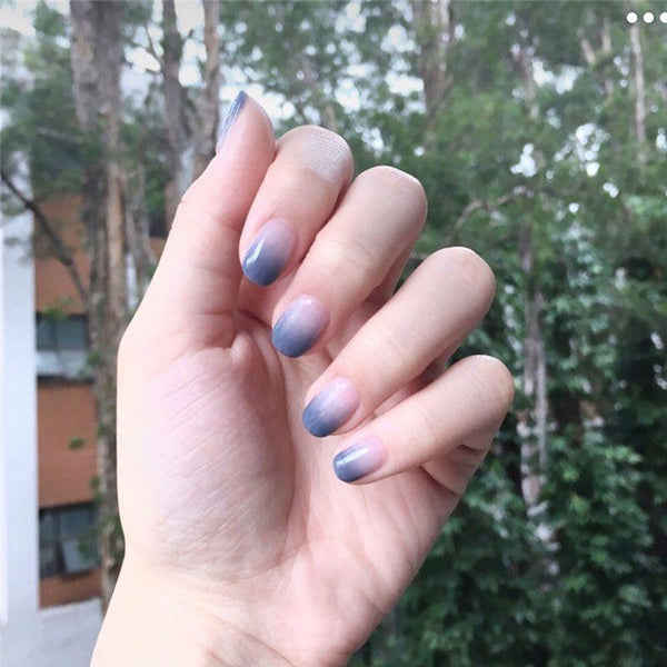 Simple Gradient Blue Color Series Makeup Fake Nail Tips