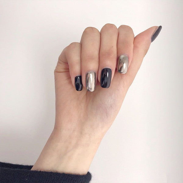 Edgy Style Black Grey Color Women Long Length Fake Nail Tips