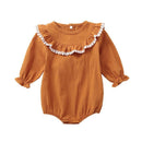Baby Girl Ruffle Design Plain Long Sleeves Bodysuit