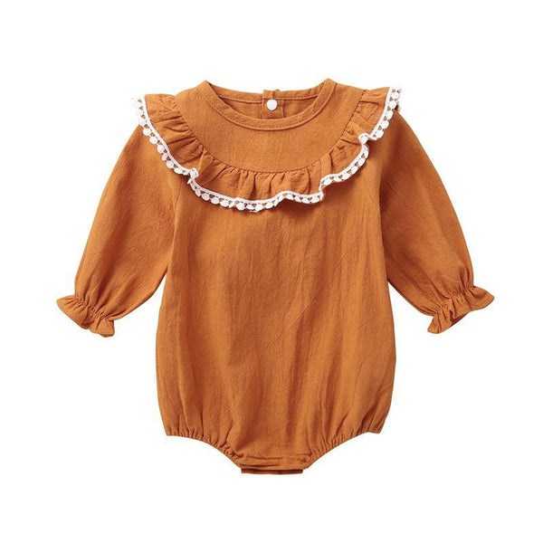Baby Girl Ruffle Design Plain Long Sleeves Bodysuit