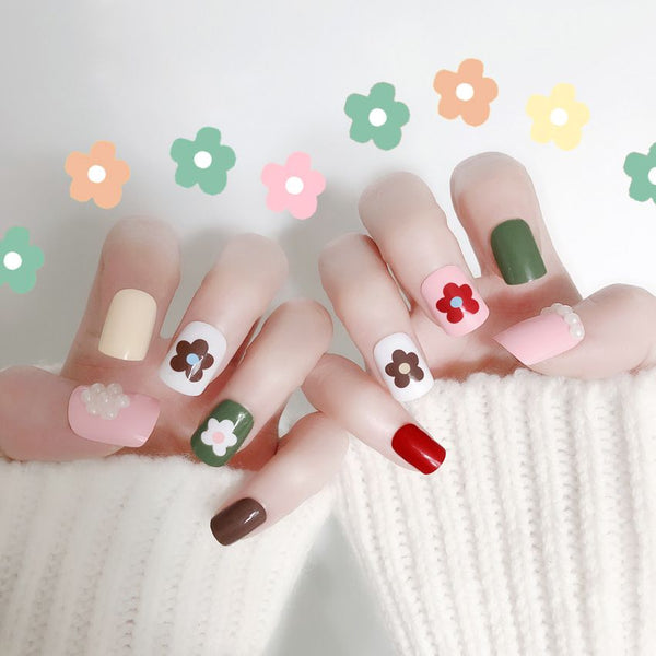 Candy Color Flower Pattern Decor Nail Art Tips