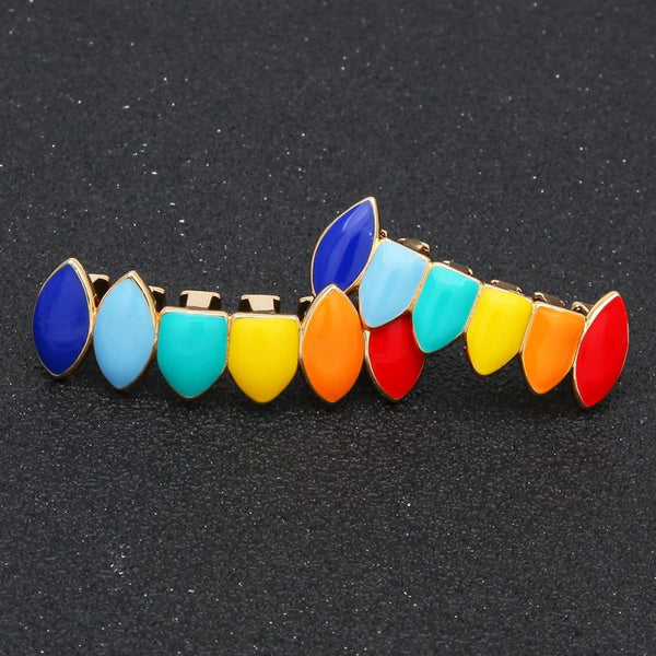 Creative Rainbow Color Enameled Design Men Hip-hop Metal Teeth Accessory