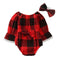 2 Piece Set Baby Girl Red Plaid Print Bowknot Design Bodysuit And Headband