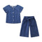 2 Piece Set Girl Solid Color Button Design Tops And Loose Pants