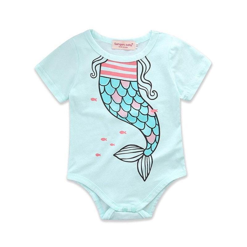 One Piece Baby Infant Toddler Cute Mermaid Print Short Sleeves Bodysuit