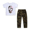 2 Piece Set Girl Skull Print White T-shirt And Camouflage Print Pants