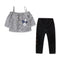 2 Piece Set Girl Flower Stripes Print Off-shoulder Tops And Pants