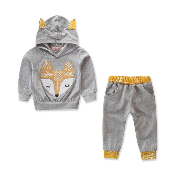 2 Piece Set Boy Cute Fox Print Hoodies And Pants