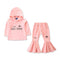 2 Piece Set Girl Fashion Eye Print Pink Hoodies And Pants