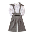 2 Piece Set Girl White Long Sleeves Blouses And Plaid Loose Overalls
