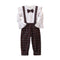 2 Piece Set Fashion Girl Bow Tie Design White T-shirts And Plaid Print Overalls
