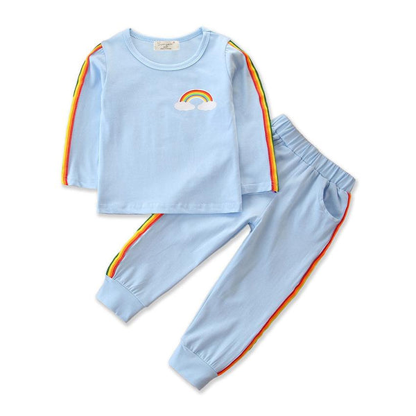 2 Piece Set Girl Rainbow Print Round Neck Long Sleeves Tops And Casual Pants