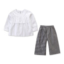 2 Piece Set Girl With Round Neck Tops And Plaid Print Pants