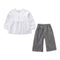 2 Piece Set Girl White Round Neck Tops And Plaid Print Pants