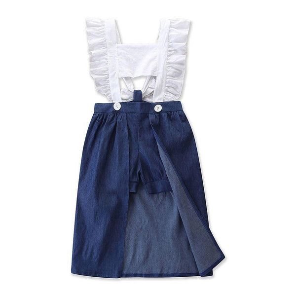 One Piece Girl Cotton Ruffle Sleeves Button Design Romper