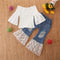2 Piece Set Girl One Shoulder Tops And Patchwork Jeans