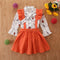 2 Piece Set Girl Flower Print Flare Sleeves Blouse And Solid Color Overall Skirts
