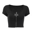 Punk Style Star Shaped Zipper Design Women Crop Top