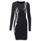 Gothic Style Women Round Collar Long-sleeve Punk Pattern Bodycon Dress