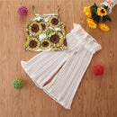 2 Piece Set Girl Sunflower Print Sling Tops And Ruffle Loose Pants