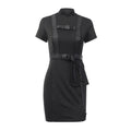 Gothic Style Mock Neck Short-sleeve Figure Flattering Mini Dress