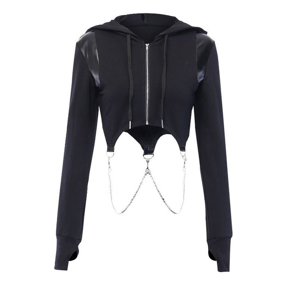 Gothic Style Long-sleeve Irregular Hemline Zipper Design Halloween Women Hoodies