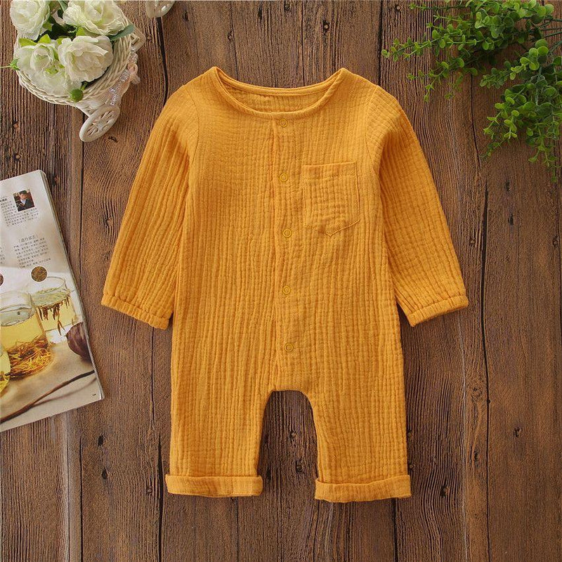 Hot Sale One Piece Baby Infant Toddler Cotton Button Design Plain Jumpsuit