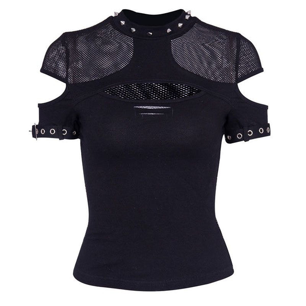 Gothic Style Sexy Mesh Hollow Stitching See-through Short-sleeve T-Shirt