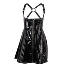 Fashion Zipper Design Defined Waist Punk Style PU Dress