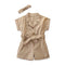 Fashion Girl Cotton Pure Color Button Design Short Sleeves Romper With Headband