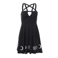 Gothic Style Sexy Hollow Sleeveless Star Moon Print Mini Dress