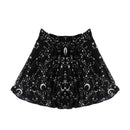 Gothic Style Women Star Moon Print High-waisted Skirt