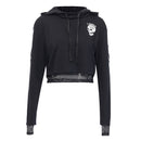 Gothic Style Women Long-sleeve Mesh Stitching Design Skull Print Cropped Hoodies