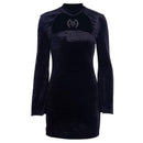 Gothic Style Flare Sleeve Figure Flattering Solid Color Women Mini Dress