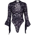 Hot Sale Women Sexy Flare Sleeve See-through Lace Bodysuits