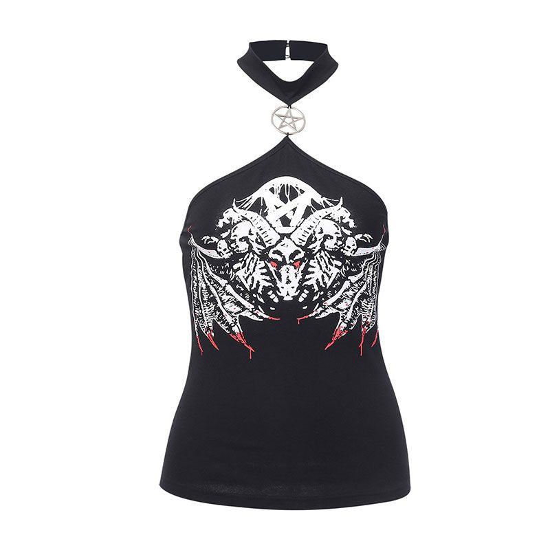 Gothic Style Women Sexy Halter Pattern Dragon Print Camisole