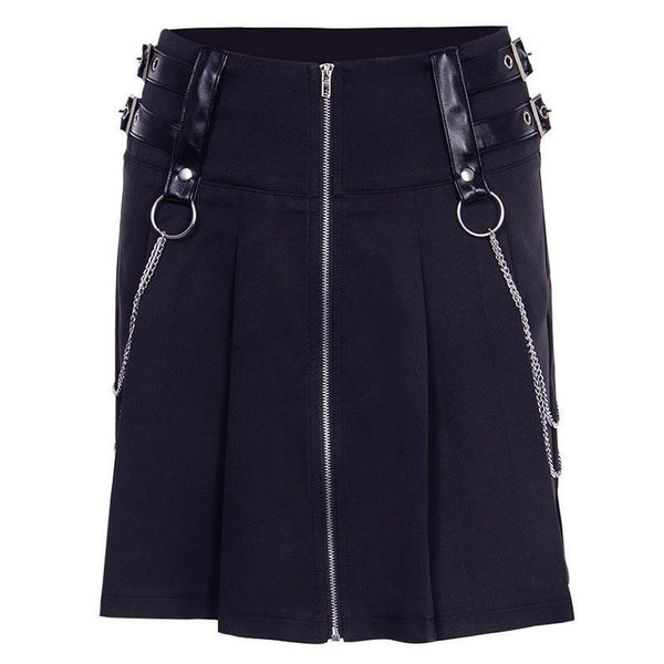 Gothic Style Women Sexy Zipper Design Mini A-line Skirt