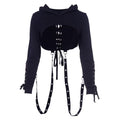 Gothic Style Long-sleeve Lace-up Halloween Cropped Hoodies
