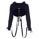 Gothic Style Long-sleeve Lace-up Halloween Cropped Hoodies