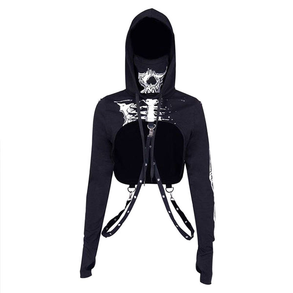 Gothic Style Skull Print Sexy Cut-out Punk Pattern Hoodies