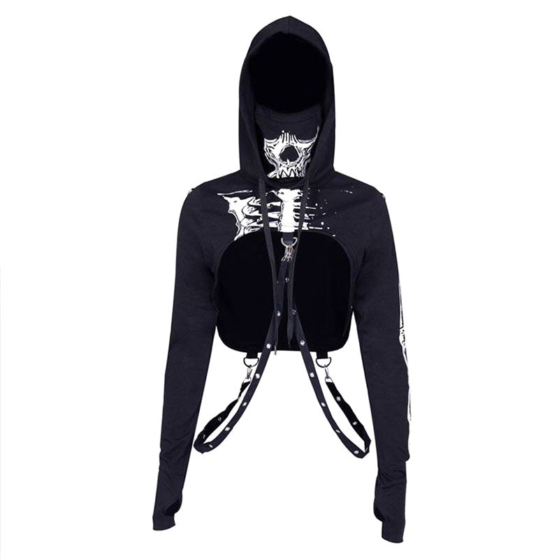Gothic Style Skull Print Sexy Cut-out Punk Pattern Hoodies