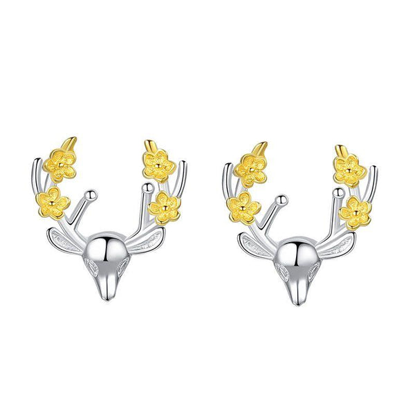 Hot Sale Double Color Plated Sterling Silver Cute Deer Stud Earrings