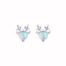 Exquisite Moon Stone Decor Christmas Reindeer Shaped Sterling Silver Stud Earrings