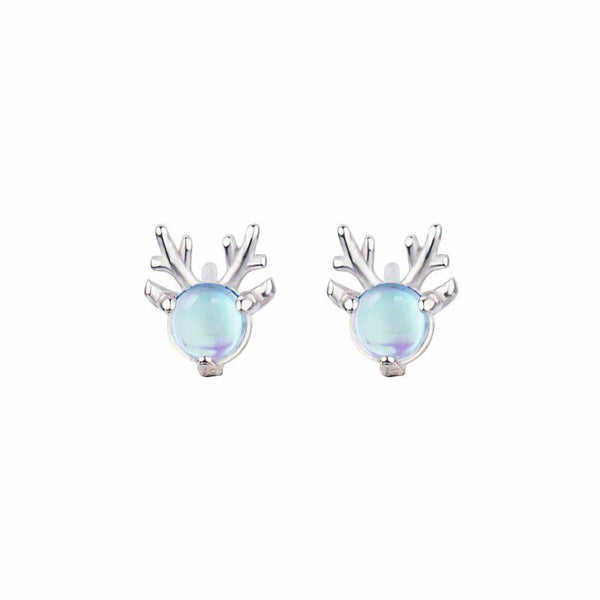 Exquisite Moon Stone Decor Christmas Reindeer Shaped Sterling Silver Stud Earrings