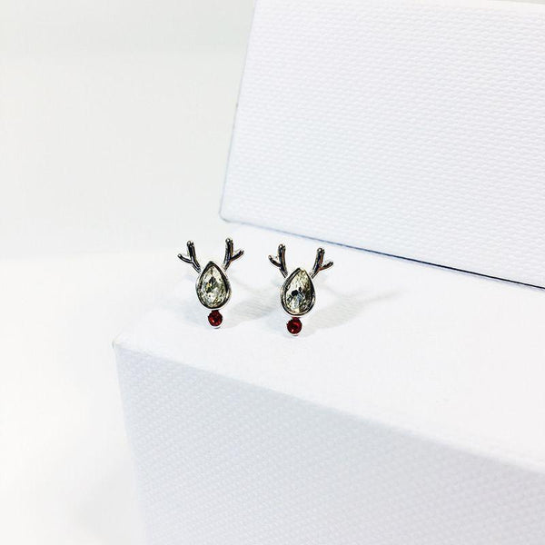 Cute Christmas Reindeer Shaped Women Exquisite Silver Stud Earrings