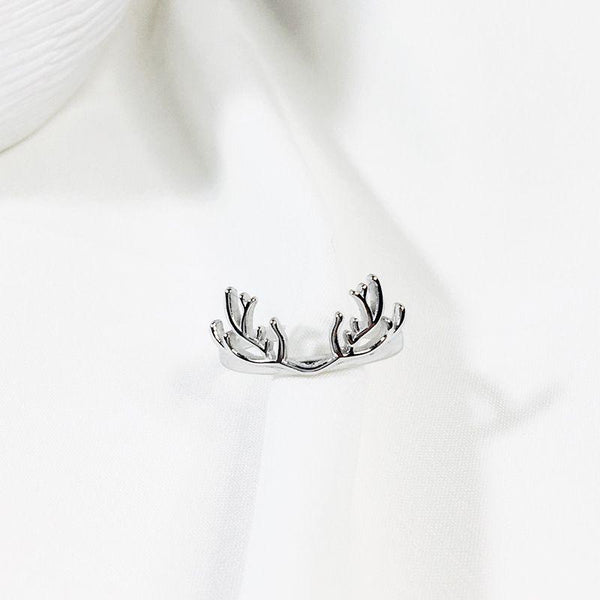 Creative Fresh Style Women Sterling Silver Antler Design Silver Ring