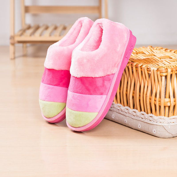 Multicolor Stripe Pattern Women Winter Thick House Cotton Shoes