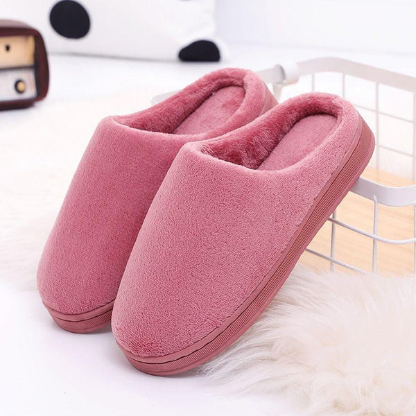 Simple Solid Color Velvet Women Warm Cotton Slippers Shoes
