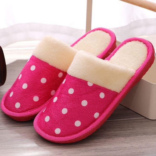 Polka Dot Print Suede Patchwork Design Women Indoor Slippers Shoes